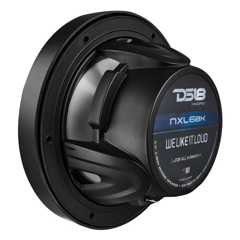 DS18 Hydro NXL6BK 6.5-Inch 2-Way Marine and Powersports Coaxial Loudspeakers with Integrated RGB LED Lighting, 300 Watts Max, 100 Watts RMS, Waterproof Car, Truck, and Boat Speakers (Pair, Gloss Black)