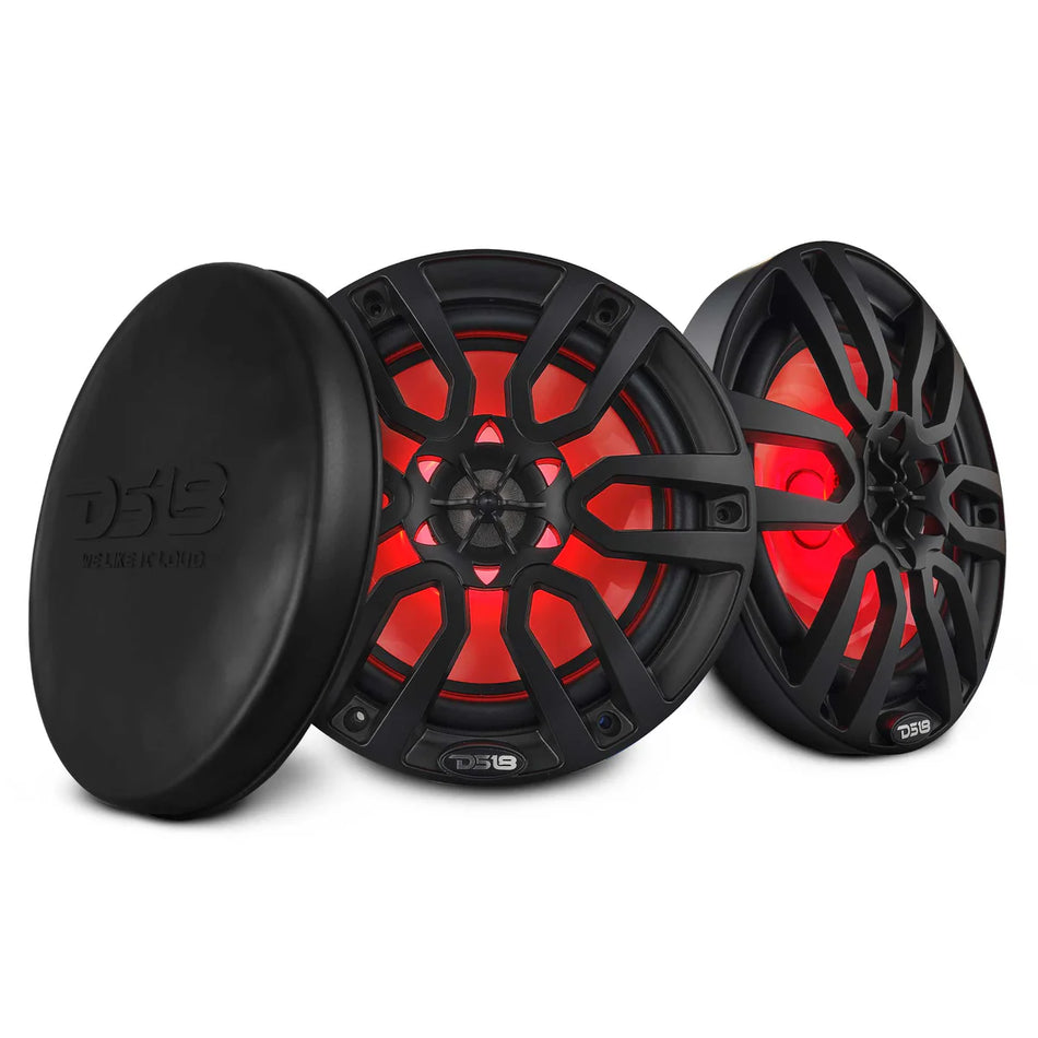 DS18 Hydro NXL8BK 8-Inch 2-Way Marine and Powersports Coaxial Loudspeakers with Integrated RGB LED Lighting, 375 Watts Max, 125 Watts RMS, Waterproof Car, Truck, and Boat Speakers (Pair, Gloss Black)