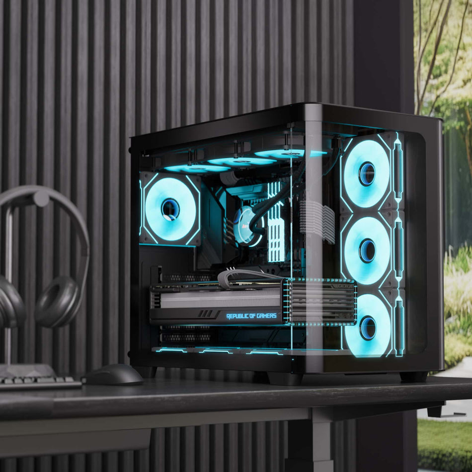 AEROCOOL P500C Mid-Tower Case with Tempered Glass Panels and Pre-installed Infinity ARGB Fans  x 4, USB3.0 x 2, USB2.0 x 1 - Glass Edition