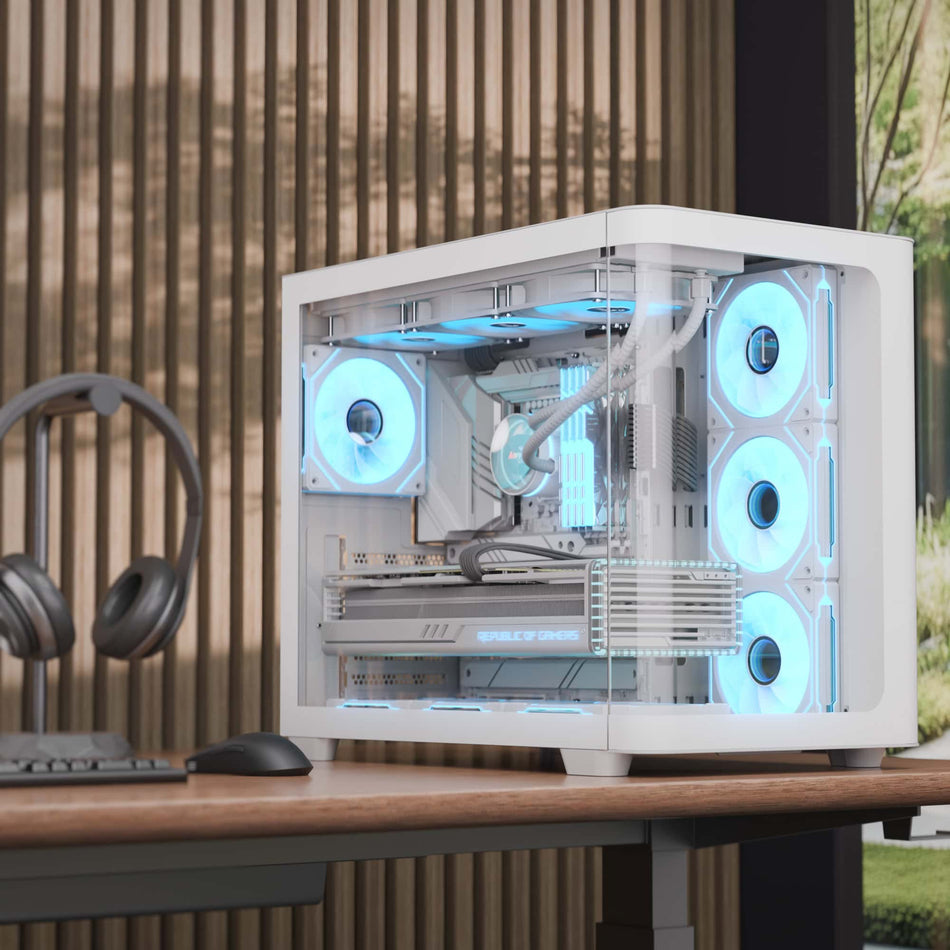 AEROCOOL P500C Mid-Tower Case with Tempered Glass Panels and Pre-installed Infinity ARGB Fans  x 4, USB3.0 x 2, USB2.0 x 1 - Glass Edition