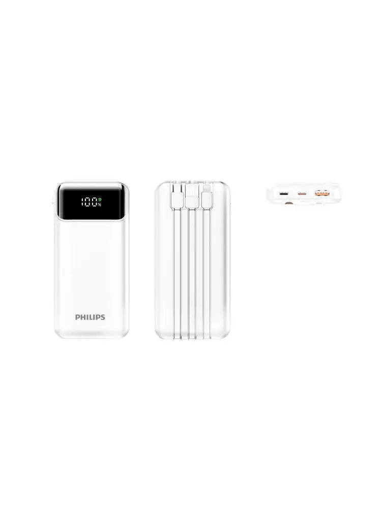 Philips Power Bank 10000mAh DLP1922CW/00 - Fast Charging, Digital LCD Power Display, Multi-Port Output & Advanced Safety Protection - White