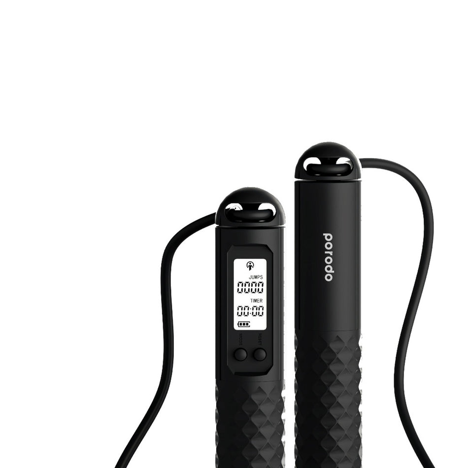 Porodo Lifestyle Smart Skipping Rope with Real-Time Tracking, 15m Bluetooth Range, Adjustable Length, HD LED Display (Black)