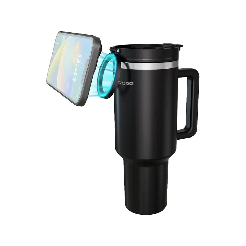 Porodo Lifestyle Hydrate & Hold Magnetic Mount Insulated Tumbler, 1200ml Capacity, Stainless Steel, Phone Mount Black
