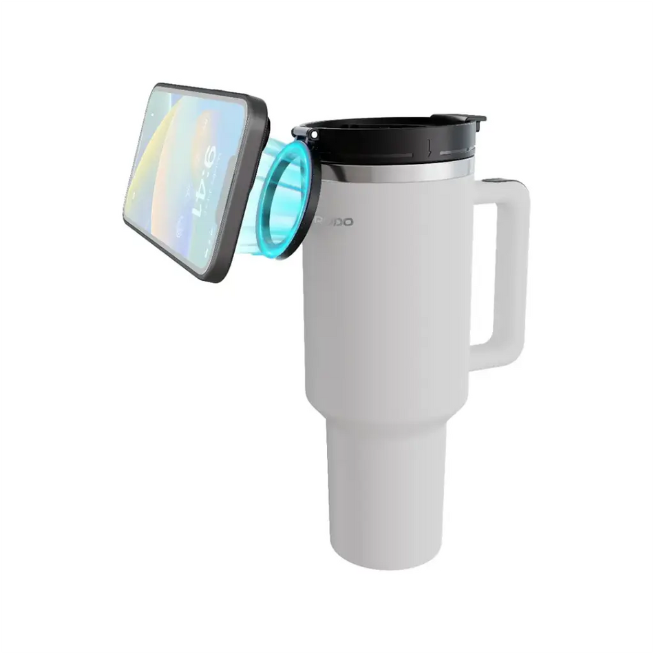 Porodo Lifestyle Hydrate & Hold Magnetic Mount Insulated Tumbler, 1200ml Capacity, Stainless Steel, Phone Mount Black