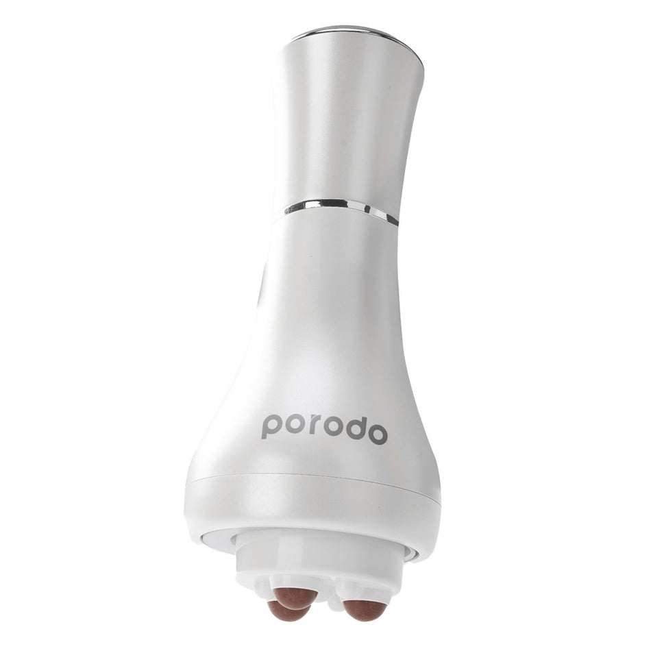 Porodo Lifestyle Handheld Hot-Stone Massager (Natural Bian Stone Acupuncture Therapy, 10 Intensity Levels, Hot Compress, High-Frequency Vibration, 1800mAh Battery, White)