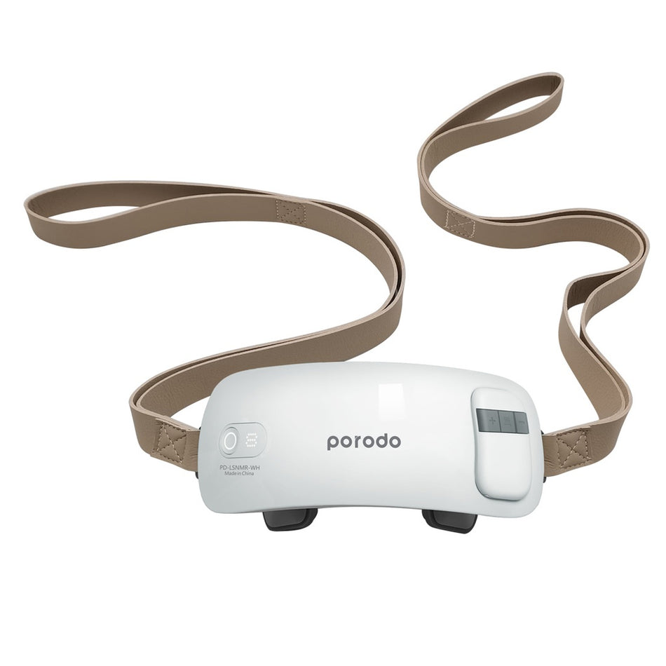 Porodo Lifestyle Neck & Waist Massager with Hot Compress (3 Massage Modes, Detachable Remote Control, Grip Strap, 2300mAh Battery, White, PD-LSNMR-WH)