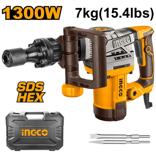 INGCO 1300W 7kg Demolition Breaker (PDB130018) – 20J Heavy Duty Concrete Jackhammer with Anti-Vibration & HEX Chuck