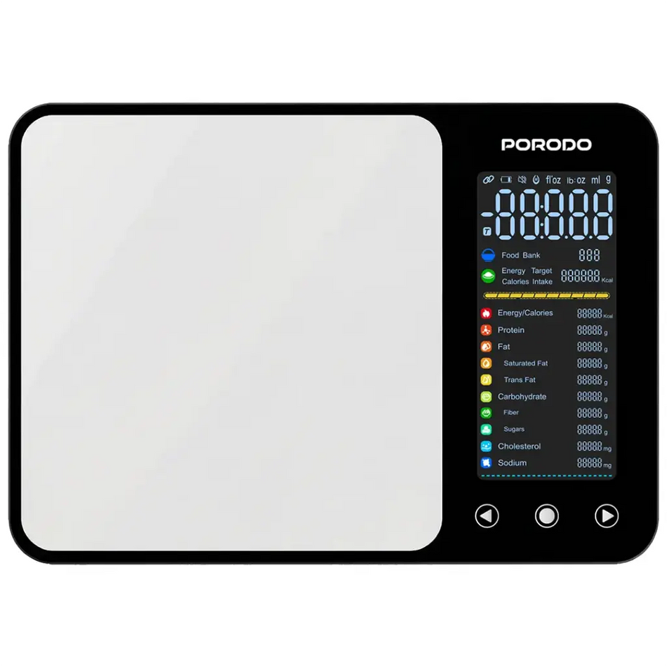Porodo Lifestyle Kalio Smart Food Kitchen Scale Bluetooth Nutrition Analyzer With Measuring Tape – Silver (PDLFSTK86SL)