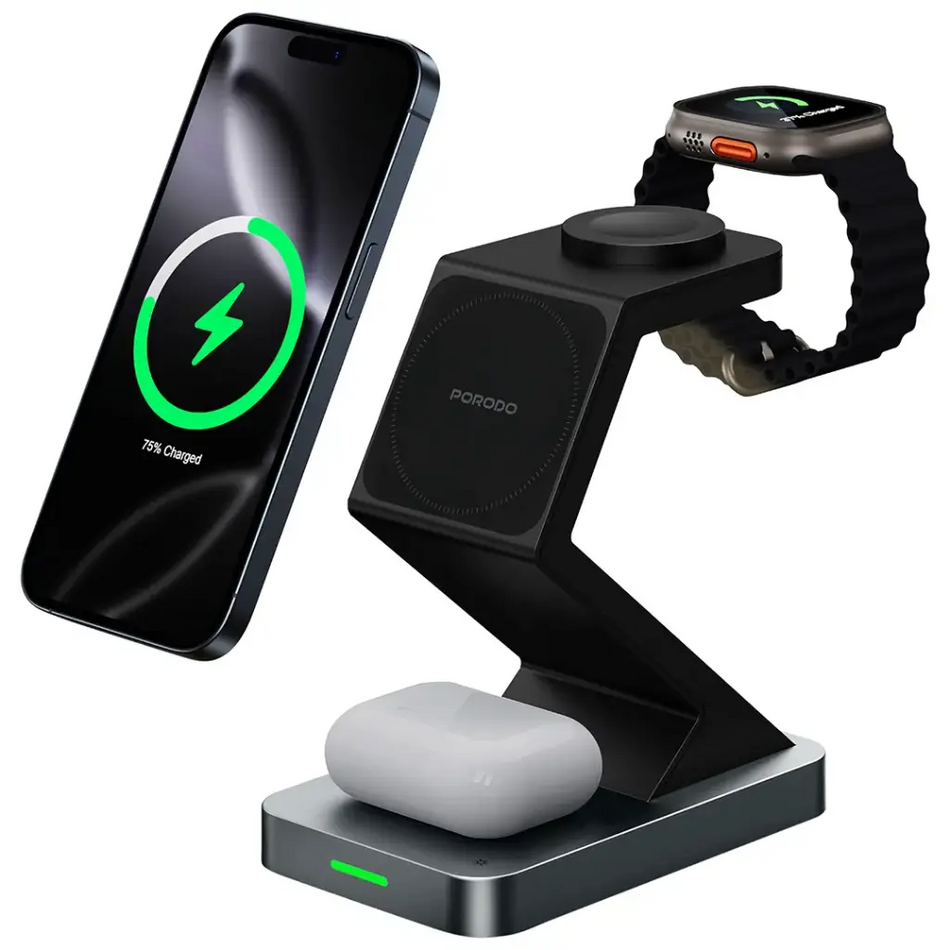 Porodo 4-In-1 S-Shaped Wireless Magsafe Charger | Powerdock  Wireless Charging Station with 360° Adjustable Viewing