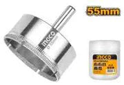 Ingco 55mm Diamond Hole Saw (HSB60552) Premium Industrial Grade Diamond-Coated Core Drill Bit for Glass, Ceramic, and Porcelain Tile