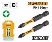 Ingco 50mm PH1 Impact Screwdriver Bit Set | Dual-Ended S2 Industrial Steel Magnetized Phillips Power Bits - 2-Piece Pack (SDBIM71PH150)
