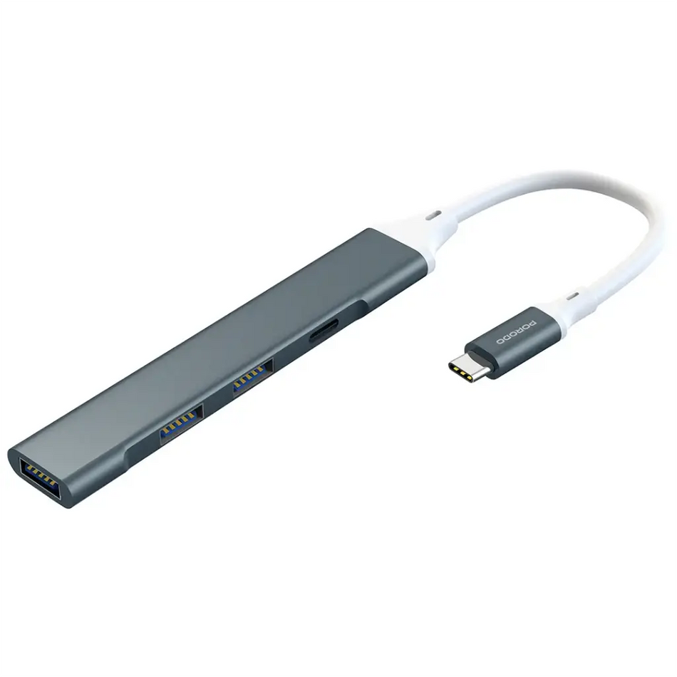 Porodo Aluminum Multi-Port USB-C Hub with 5Gbps Data Transfer - Gray