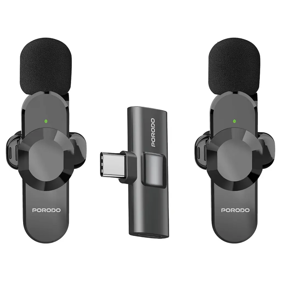 Porodo Audix Pro Lavalier Dual Microphone Type-C & Lightning - Black