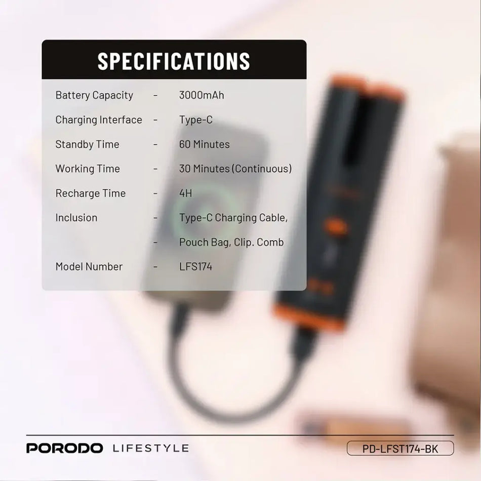 Porodo Lifestyle Automatic Hair Curler - Black