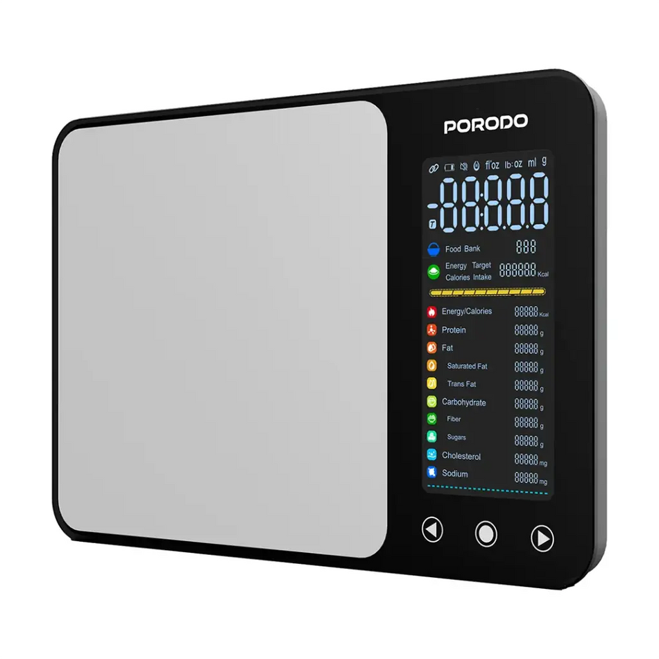 Porodo Lifestyle Kalio Smart Food Kitchen Scale Bluetooth Nutrition Analyzer With Measuring Tape – Silver (PDLFSTK86SL)