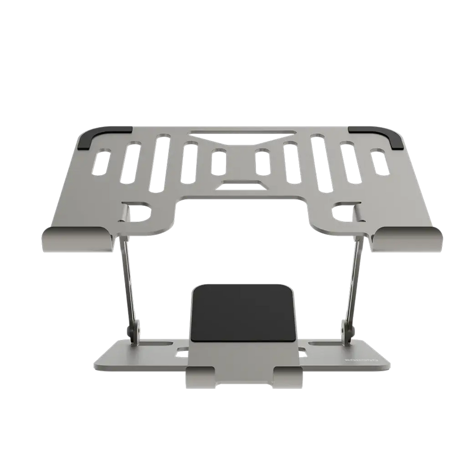 Porodo 2-in-1 Adjustable and Foldable Laptop Stand with Phone Holder (Carbon Steel & Silicone Rubber Construction, Multi-Angle Adjustments, Non-Slip Secure Grip, for 10" - 17" Devices, Silver, PDHSM09SL)