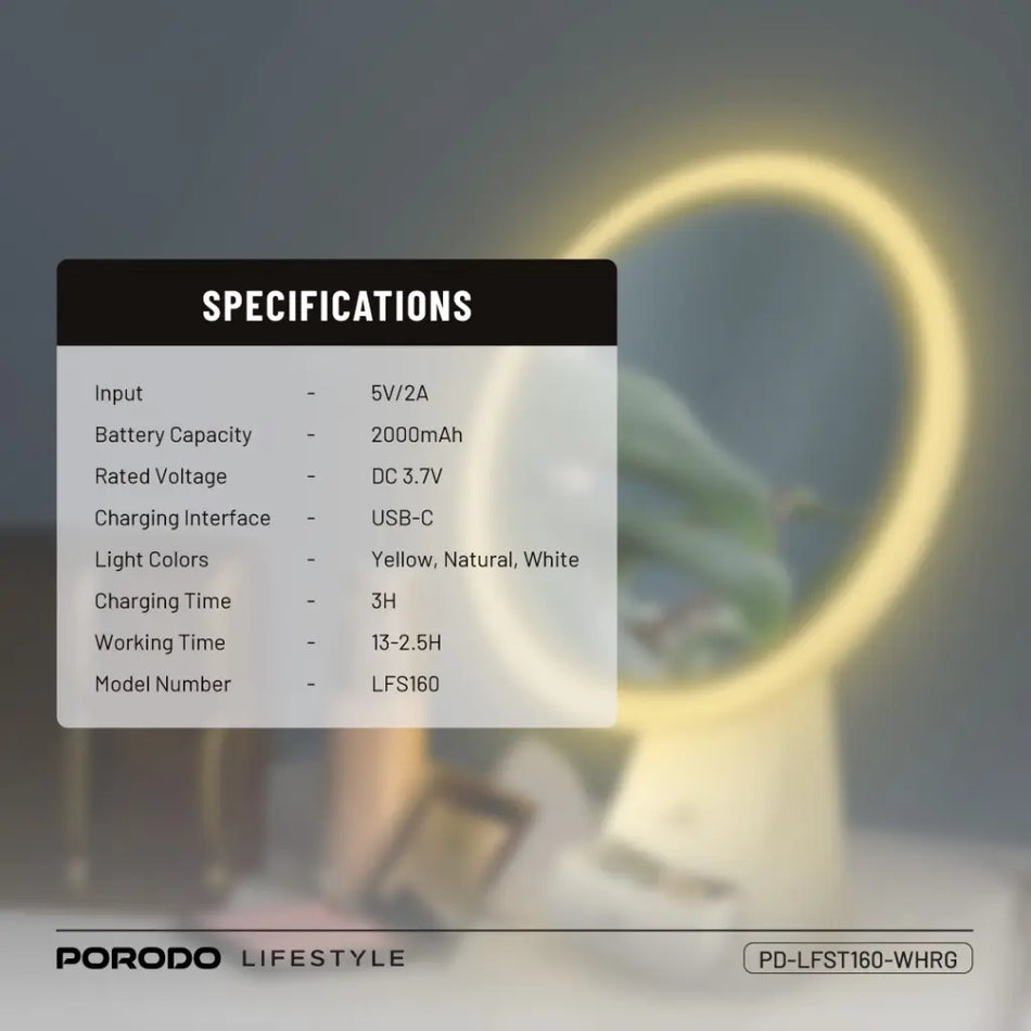 Porodo LFS160 lifestyle Led Illuminated Mirror - White