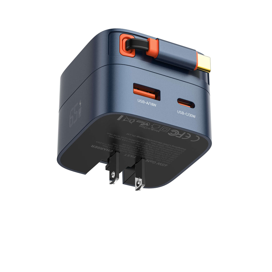LDNIO Q10 65W GaN Fast Charger with Built-In Retractable USB-C Cable (UK / EU / US Pin) (Supports UFCS Fully Compatible Protocol)