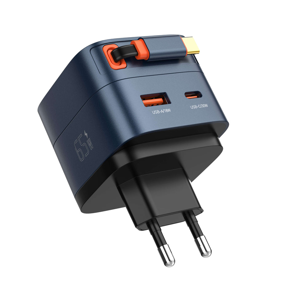 LDNIO Q10 65W GaN Fast Charger with Built-In Retractable USB-C Cable (UK / EU / US Pin) (Supports UFCS Fully Compatible Protocol)