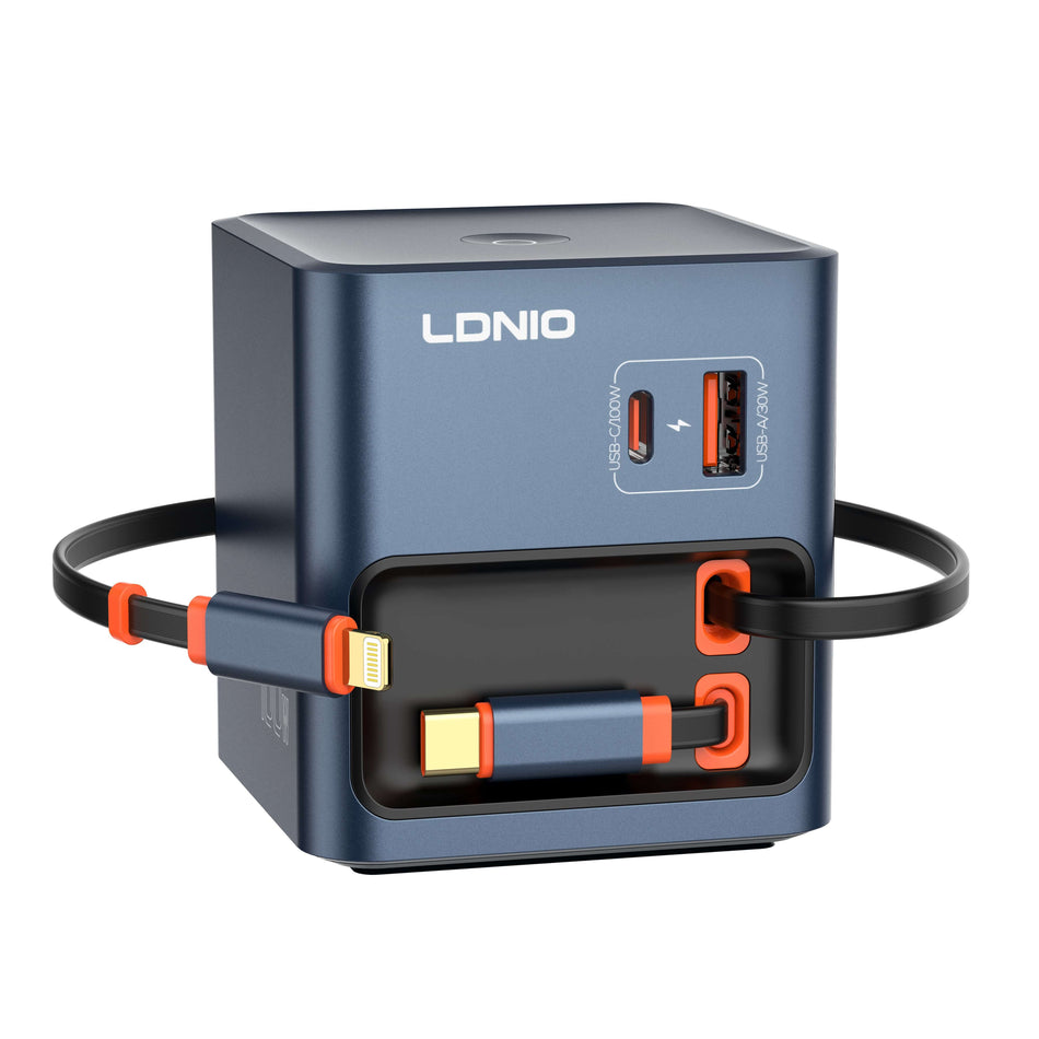 LDNIO Q16 100W GaN Desktop Fast Charger with Retractable Cables (UK / EU / US)