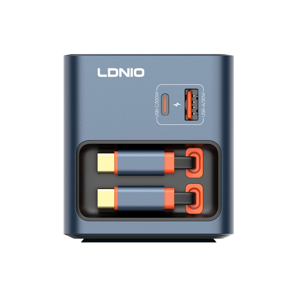 LDNIO Q16 100W GaN Desktop Fast Charger with Retractable Cables (UK / EU / US)