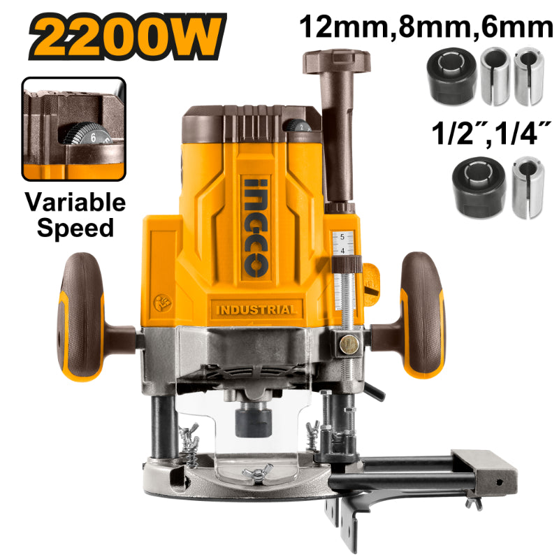 INGCO Electric Router (RT22008) // Heavy-Duty 12mm Plunge Force