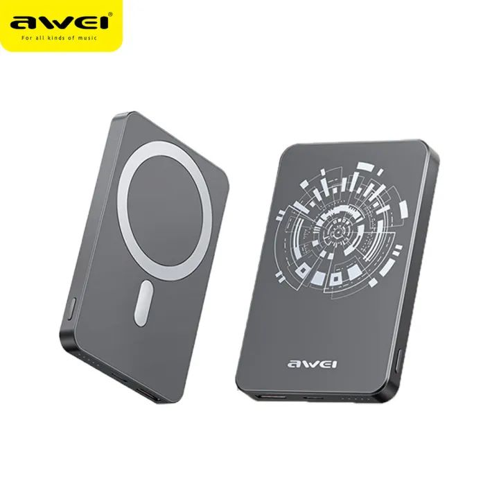 AWEI P113K Ultra-Thin Magnetic Wireless Charging 10,000mah Dark Gray Wireless Charging Power Bank
