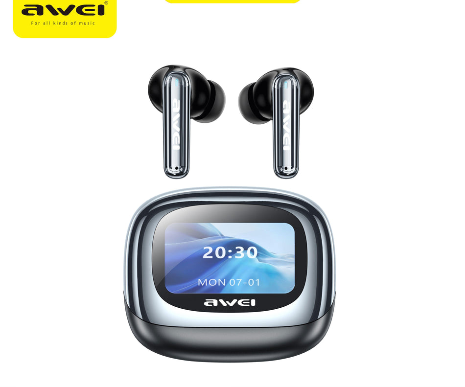 Awei TP92 VWS Touch screen ANC Bluetooth 6.0 earphone ENC -35dB noise reduction headsets 30h Long battery life headphone Audio quality certification multiple functions wireless earbuds