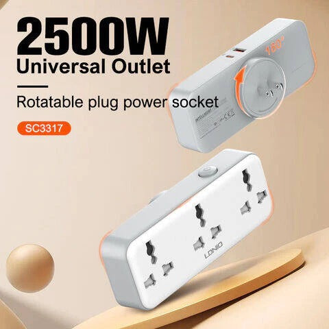 LDNIO SC3317 2500W Rotatable Plug Power Socket with 3AC+USB-A+USB-C PD QC3.0 PPS SCP Fast Charging Power Strip