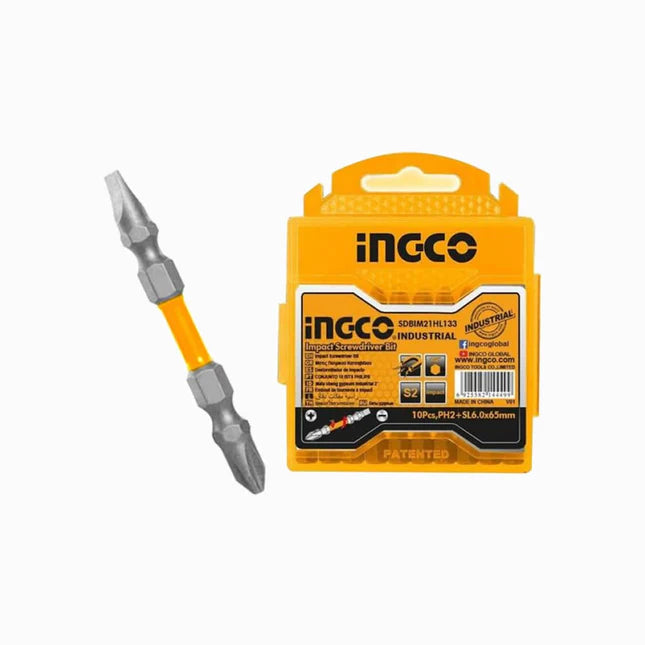 Ingco 65mm Hex Impact Screwdriver Bit Set | S2 Industrial Steel Magnetic Hex Head Driver Bits - 10-Piece Pack (SDBIM21HL133)