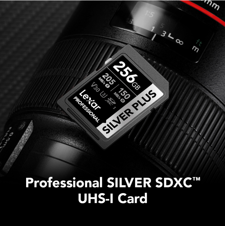 Lexar® Professional 256GB SILVER PLUS SDXC™ UHS-I Card v30 205MB/s read, 150MB/s write, 2 Years Warranty