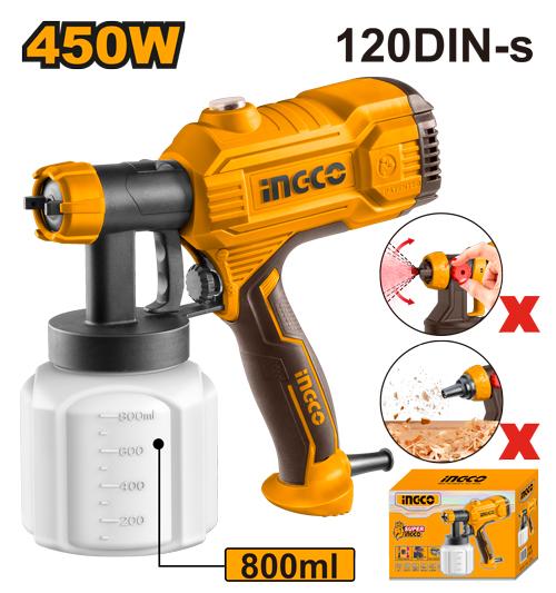 Ingco 450W High-Volume Low-Pressure (HVLP) Electric Paint Spray Gun (SPG3508)