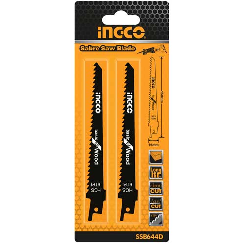 Ingco 150mm Reciprocating Sabre Saw Blade | 6 TPI Wood and Plastic Fast Cutting Plunge Tip Disc Pack (SSB644D)