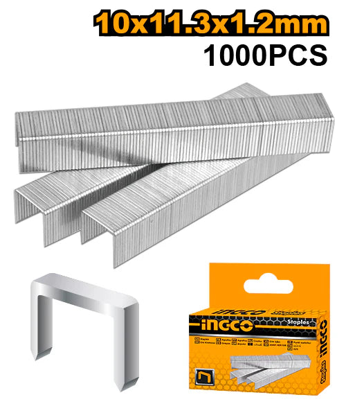 Ingco 1000-Piece 10mm Tacker Staples | Galvanized Steel Flat Crown Pins for Manual Staple Guns (STS0210)