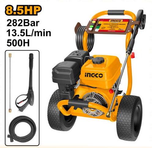 INGCO Gasoline Pressure Washer (GHPW2203) – Heavy-Duty 8.5HP 4-Stroke OHV Engine, Professional Brass Head Triplex Pump, Max 282 Bar Pressure & 13.5L/min Flow Rate, Features 274cc Displacement, Recoil Start & 5.0L Fuel Tank