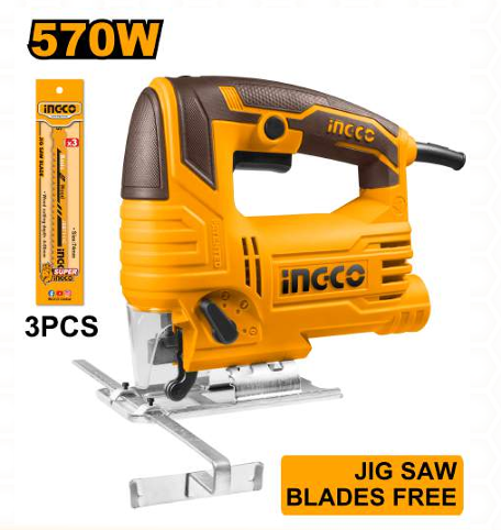 INGCO 570W Jig Saw (JS57028) – 65mm Wood Cutting Capacity with Variable Speed Control for Precision Cutting, Includes 3pcs Jig Saw Blades
