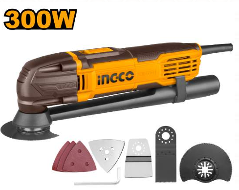 Ingco Multi-function tools Kit, 300W, 10000-20000RPM, 6 Speed Control, Angle Adjustment & 8Pcs Accessories (MF3008)