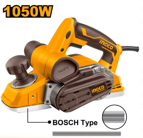 INGCO Corded Wood Hand Planer PL10508 | 1050W Electric Planing Machine, 16,000 RPM, Dual Blade System