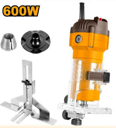 INGCO 600W Laminate Trimmer (PLM6001) – Heavy Duty Electric Wood Palm Router with 6mm & 1/4" Collets