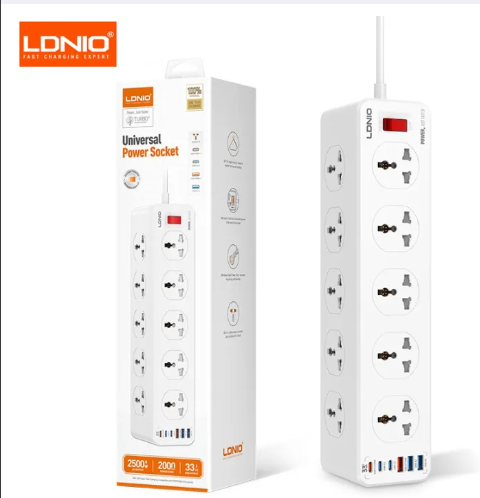 LDNIO SC10610C Universal Power Strip | 10 Universal Outlets | 5 USB Ports (PD 33W Fast Charging + QC3.0) | High-Capacity Extension Power Socket