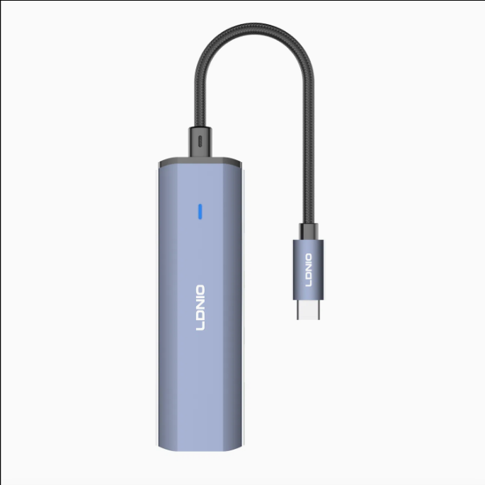 LDNIO DS-124C 4-in-1 Type-C Hub | 5Gbps High-Speed Data Transfer, Three USB 3.0 Ports and RJ45 Ethernet Adapter