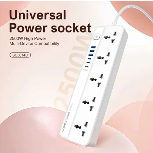LDNIO SC5614C Universal Multi-Function Power Strip | Perfect Home/Office Charging Station | 5 Universal Power Sockets | 6 AUTO-ID USB Ports