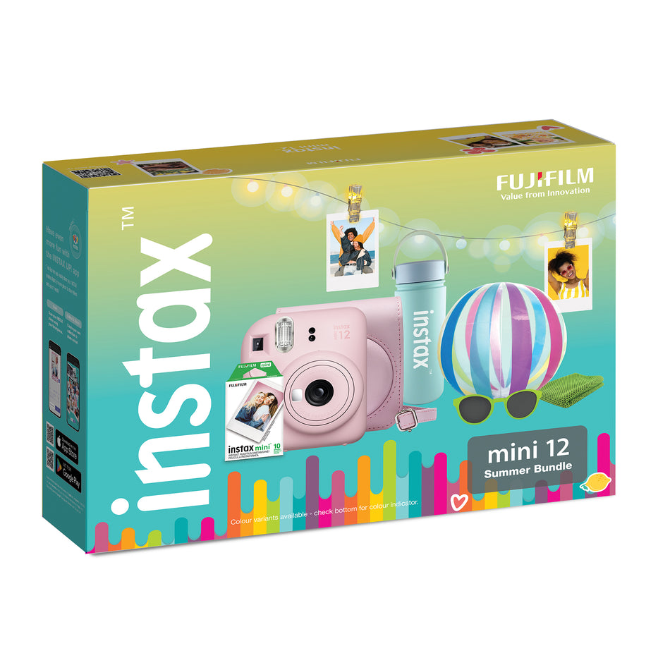 Fujifilm Instax Mini 12 Instant Camera – Summer Bundle (Camera case, Fairy Lights, Beach Ball, Cooling Towel, Hot & Cold Water Bottle, Funky Kids Sunglasses)