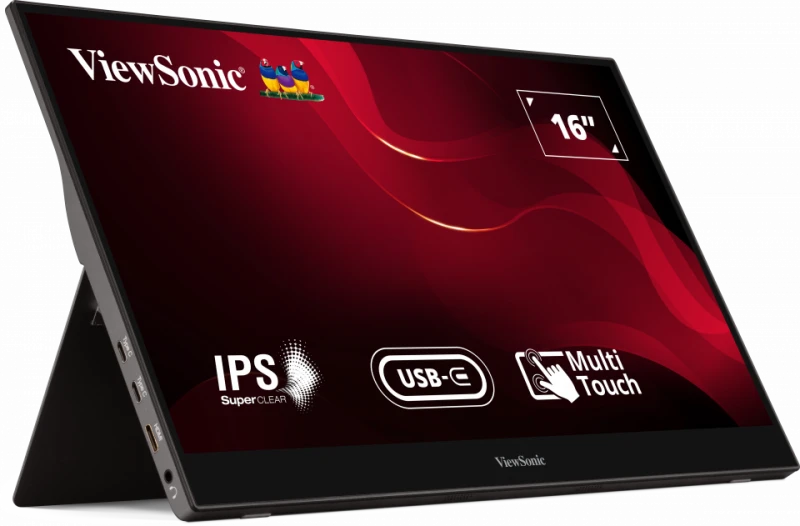 ViewSonic TD1655 16" Full HD IPS USB-C Multi-Touch Portable Monitor (1920x1080, 10-Point Touch, Foldable Aluminum Stand, Magnetic Cover) - Black