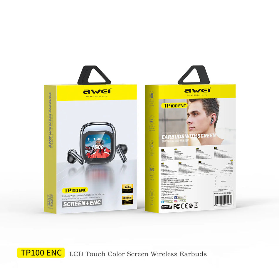 AWEI TP100 ENC Touch Screen Color Screen Bluetooth Earbuds