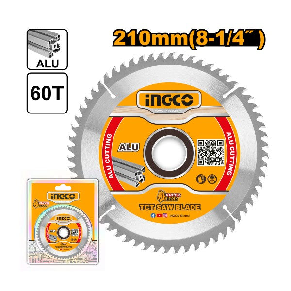 Ingco 210mm TCT Circular Saw Blade for Aluminum | 60-Tooth Mitre Saw Disc with 30mm Arbor and Reduction Rings (TSB321023)