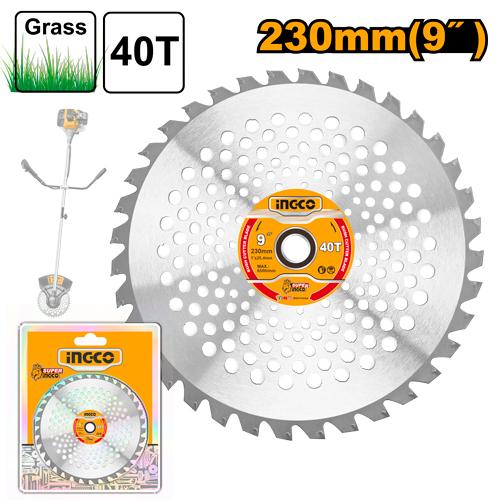 Ingco 230mm (9 Inch) 40-Teeth Professional Bush Cutter Blade with 25.4mm Arbor and 20mm Reduction Ring - High-Performance Circular Grass Trimmer Disc (TSB423045)