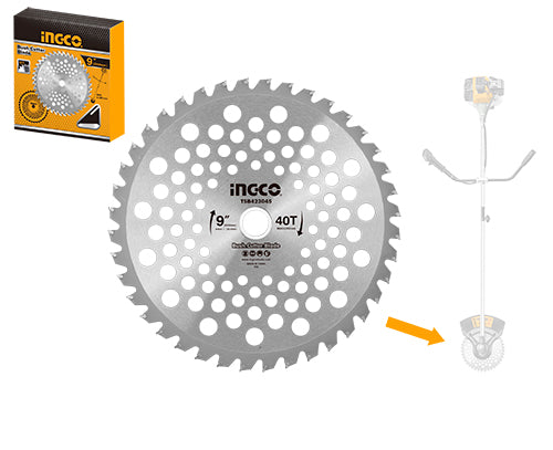Ingco 230mm (9 Inch) 40-Teeth Professional Bush Cutter Blade with 25.4mm Arbor and 20mm Reduction Ring - High-Performance Circular Grass Trimmer Disc (TSB423045)