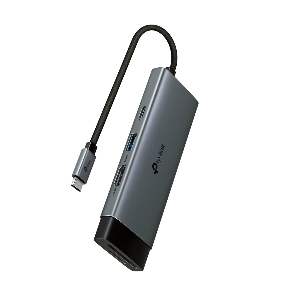 TP-LINK UH7021C 7-in-1 Multi-Function USB Type-C Hub - 4K HDMI @60Hz, 100W Power Delivery Pass-Through, SD/microSD Card Slots, Ultra-Fast 5Gbps Data - Space Gray