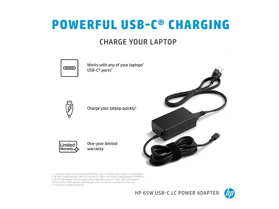 HP 65W USB-C LC Power Adapter (1P3K6AA)